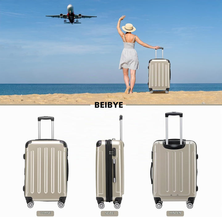 BEIBYE Zwillingsrollen 2048 Hartschale Trolley Koffer Reisekoffer Taschen Gepäck in M-L-XL-Set (Cham