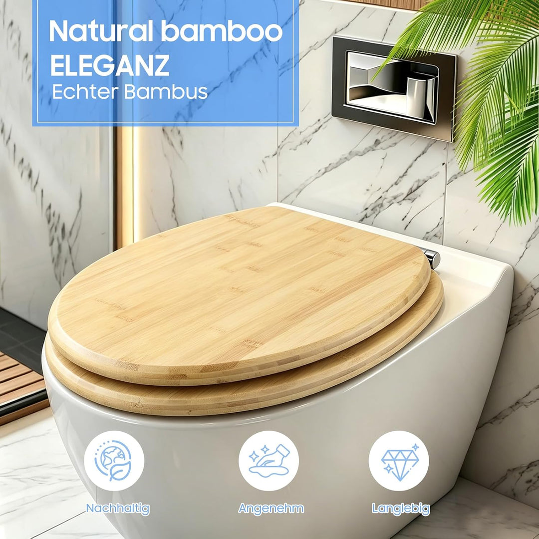 sanicomfort WC-Sitz Bambus mit Absenkautomatik | Toilettensitz aus Echtholz | Soft-Close | Antibakte