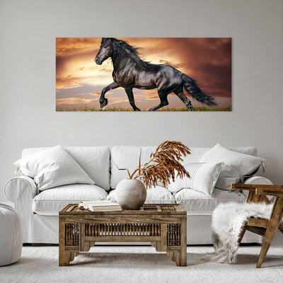 Wandbilder Dekoration Wohnzimmer Pferd Tier Wiese Panorama Bilder auf Leinwand 120x50cm Leinwandbild