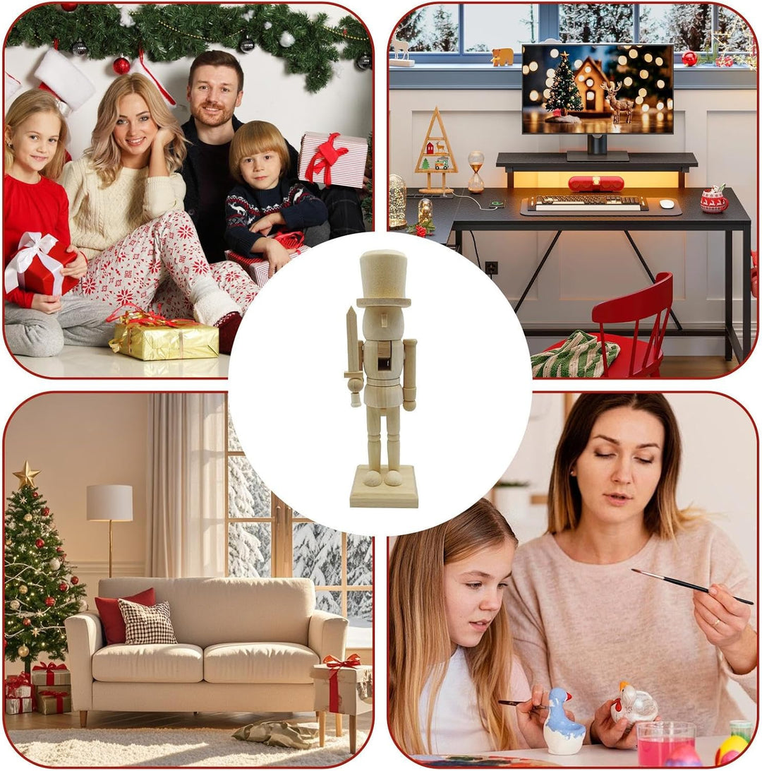 3 Stück Nussknacker Figur Aus Holz - 25.5cm - DIY Weihnachtens Nussknacker Zum Selber Bemalen, Weihn