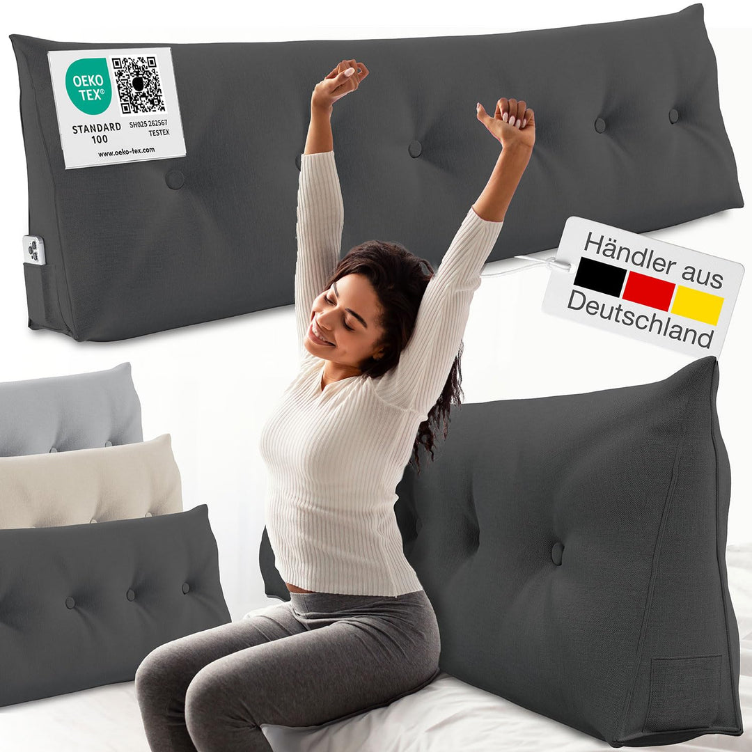 ELONEO Rückenkissen 160 cm breit, Keilkissen für Bett und Sofa geeignet, dreieckiges Lesekissen, Kis