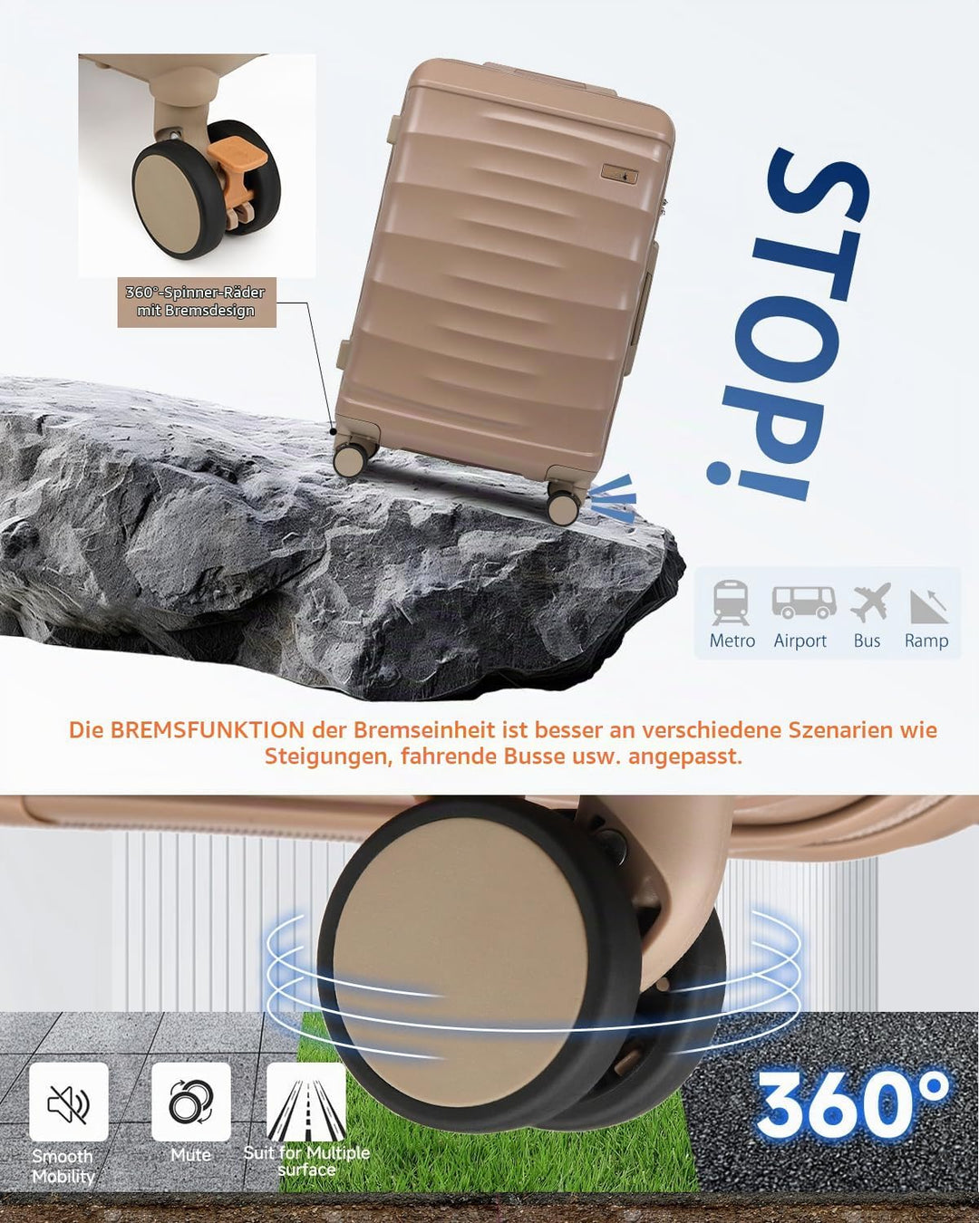 Sea choice Reisekoffer Set 5 Teilig ABS Hartschale Trolley Kofferset Gepäckset Grosse Kapazität Hand