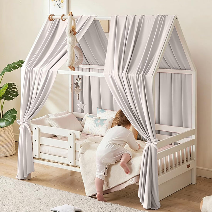RANJIMA Hausbett Himmel, Betthimmel Hausbett Musselin mit 2 Stück Betthimmel Traumhafte Hausbett Dek