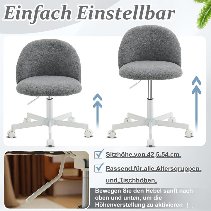 Bonnlo Bürostuhl mit Rollen, Schminktisch Stuhl, Höhenverstellbar Schreibtischstuhl für Arbeitszimme