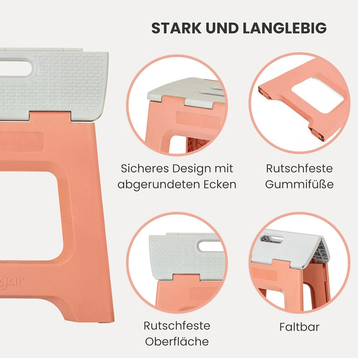 Vigar Kompakte Tritthocker Klappbar für Erwachsene, 32 cm, Klapphocker Faltbar 150 kg rutschfest, Le