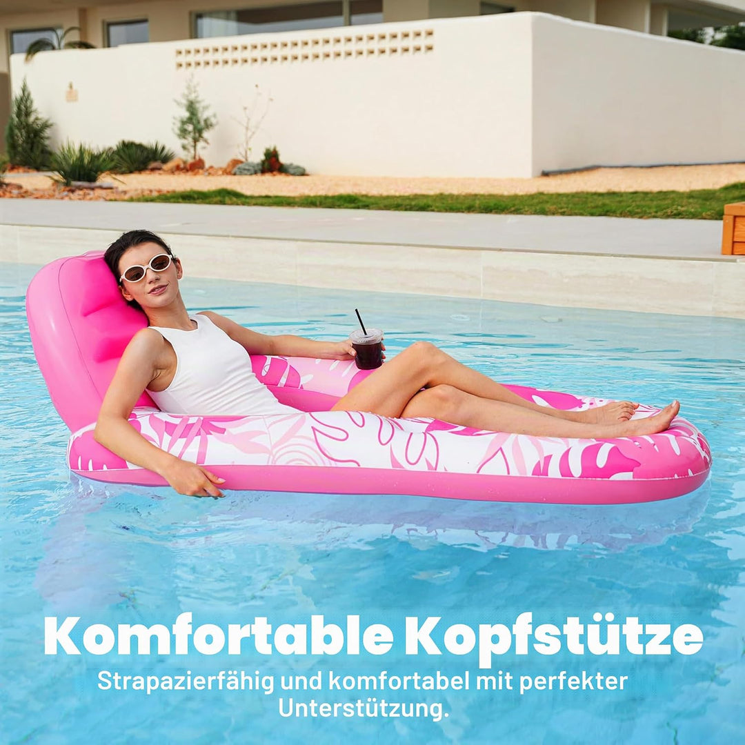 SLOOSH Wasser Pool Luftmatratze für Erwachsene, Aufblasbare Pool-Flösse mit Getränkehaltern und Fuss
