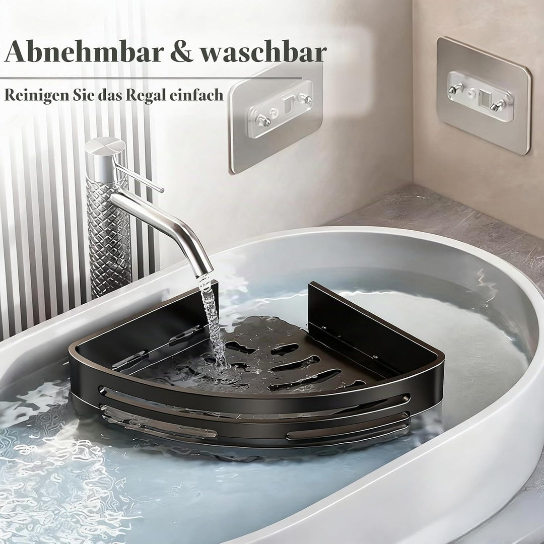 Duschablage ohne Bohren - Der perfekte Badezimmer Organizer! Eckregal für Dusche &amp; Bad mit 4 Haken.