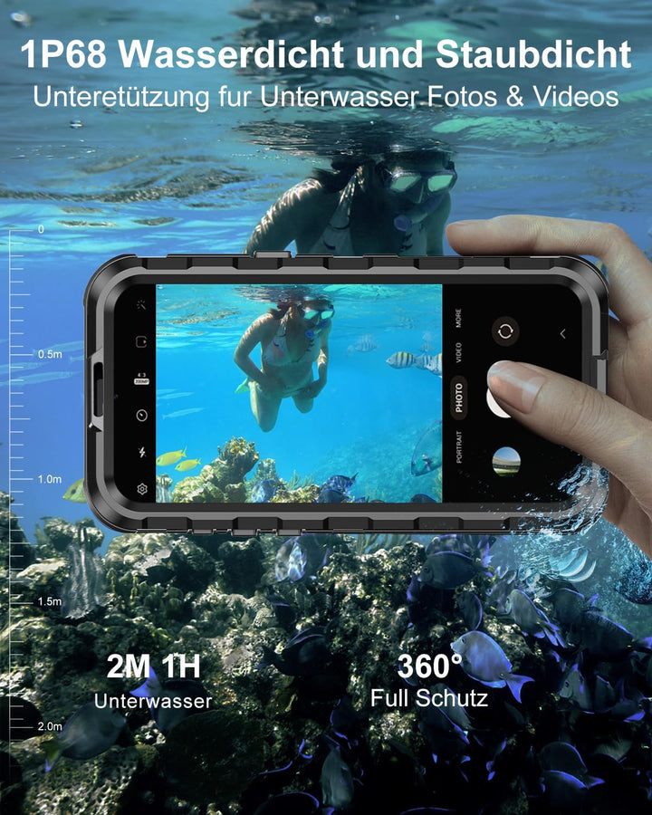 WIFORT für iPhone 14 Pro Hülle Wasserdicht mit MagSafe, 360 Outdoor Metall Schutzhülle mit Displaysc