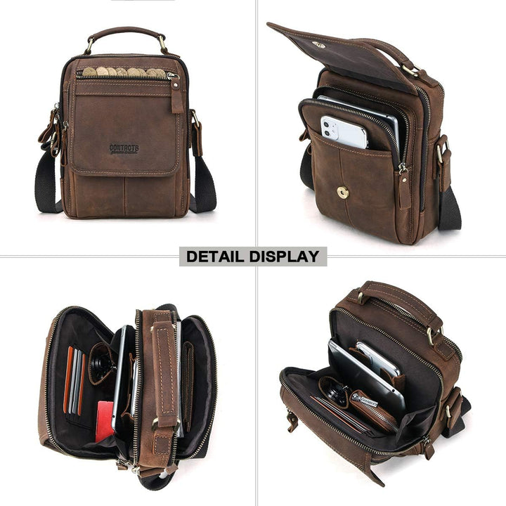 Contacts Echtes Leder Herren Laptop Mini Tab Messenger Crossbody Tasche Handtasche Kaffee