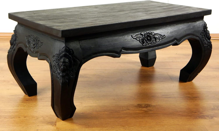 livasia Opiumtisch, Couchtisch mit Schnitzerei, Beistelltisch, Sofatisch (schwarz) Schwarz mit Schni