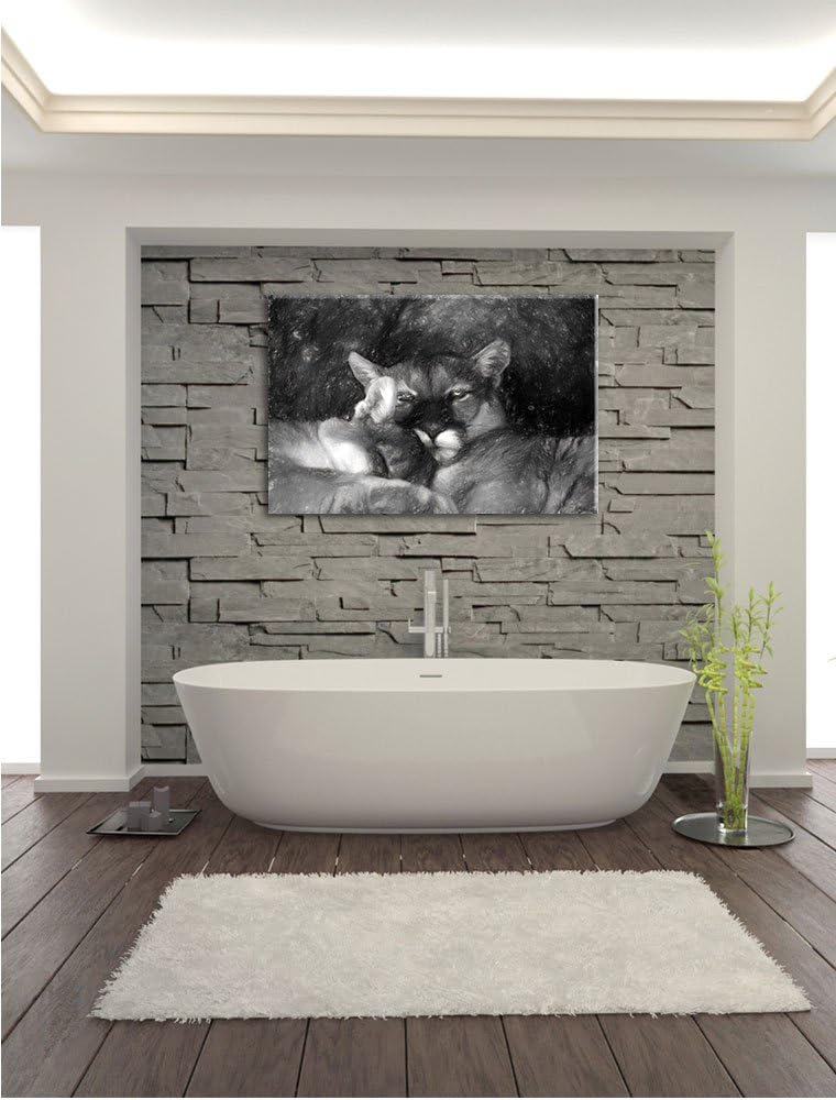 Pixxprint verschlafenes Puma Paar Kunst als Leinwandbild/Grösse: 100x70 / Wandbild/Kunstdruck/fertig