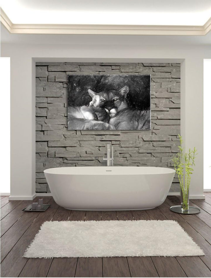 Pixxprint verschlafenes Puma Paar Kunst als Leinwandbild/Grösse: 100x70 / Wandbild/Kunstdruck/fertig