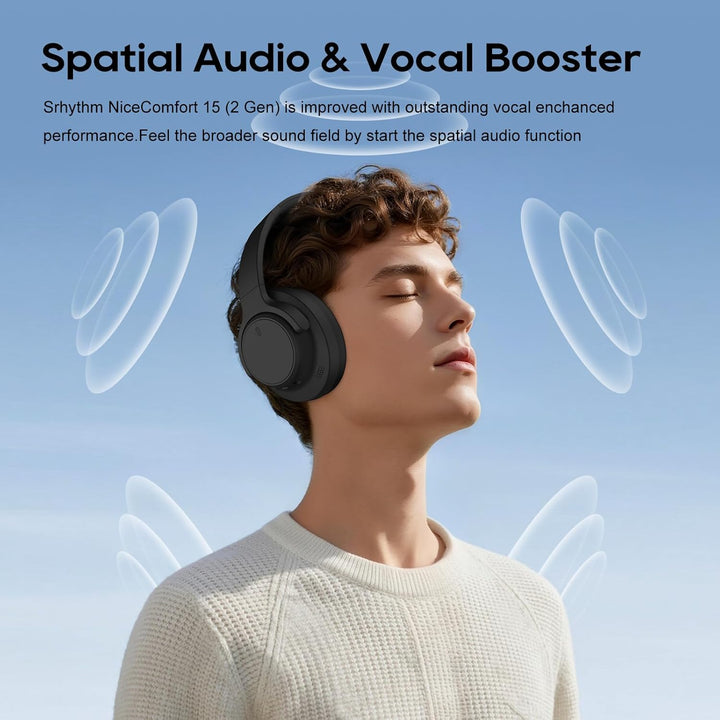 Srhythm NiceComfort 15 (2. Generation) Hybrid-Kopfhörer mit Geräuschunterdrückung, Bluetooth 6.0, mi