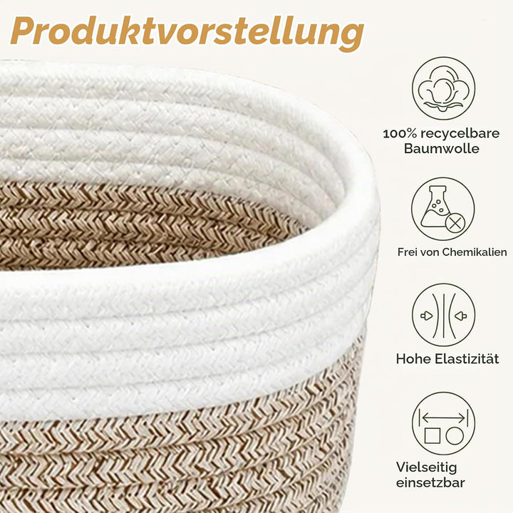 4 Stück Aufbewahrungskorb Geflochten Baumwollseil,Stapelbare Speicher Storage Basket,Stapelbare Korb