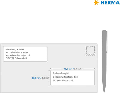 HERMA 10309 Universal Etiketten ablösbar, 100 Blatt, 99,1 x 33,8 mm, 16 Stück pro A4 Bogen, 1600 Auf