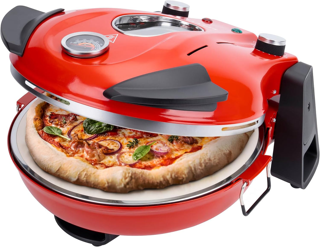 KLAMER Pizzaofen elektrisch, Pizza Ofen mit ⌀ 31cm, 1200W, 400°C, abnehmbarer Keramik Pizzastein, 5
