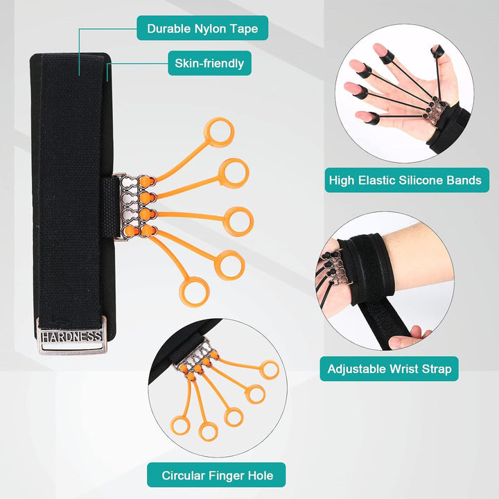 4 Pack Fingertrainer mit Armband，(20lb, 40lb, 60lb, 75lb) 4 in 1 Finger Extensor Exerciser Handgriff