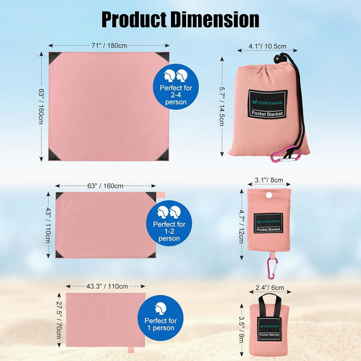 Odoland Picknickdecke 180 x 160 cm Ultraleicht Stranddecke Tragbare, Sandabweisende Camingmatte Komp