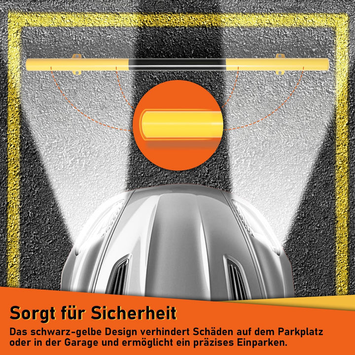 Fiqops Radstopper 2 x Metall Stahlrohr-Parkstopper Parkplatzbegrenzung, Schwarz-Gelb mit Reflexionss
