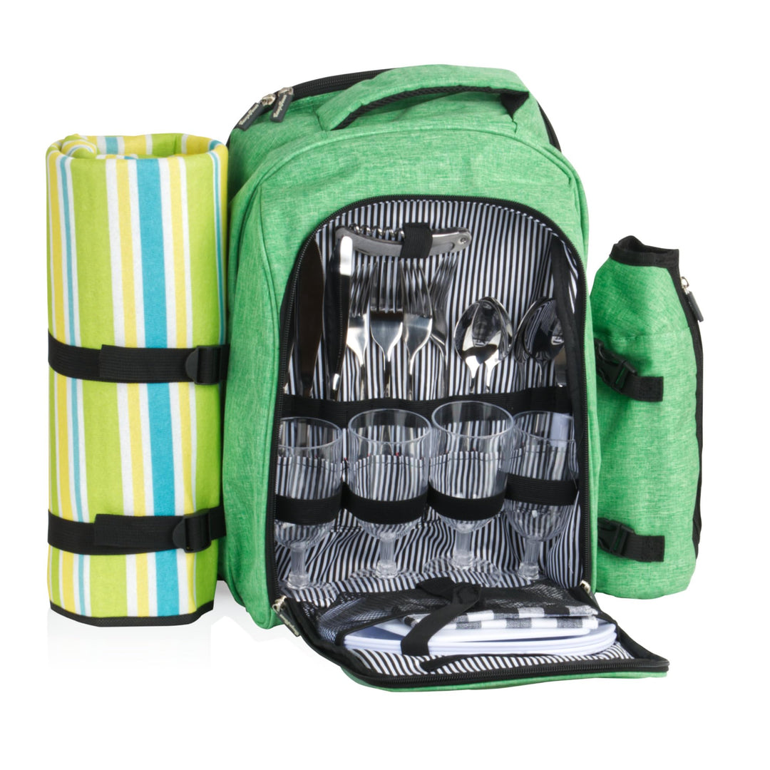 CampFeuer Picknickrucksack 32-teilig | Picknickset für 4 Personen | mintgrün meliert | mit Flaschenh