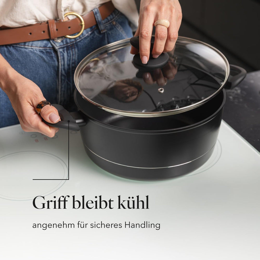 FLORINA Aluminium Topf (6,5 l) 28 cm I Kochtopf DELUX mit Glasdeckel I Messbecher & Antikratz-Beschi