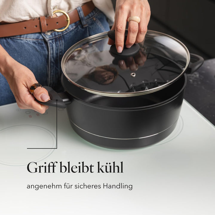 FLORINA Aluminium Topf (6,5 l) 28 cm I Kochtopf DELUX mit Glasdeckel I Messbecher & Antikratz-Beschi