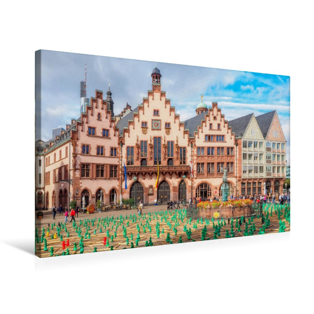 Premium Textil-Leinwand 75 x 50 cm Quer-Format Frankfurt Rathaus Römer | Wandbild, HD-Bild auf Keilr