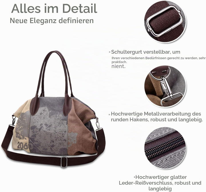 NICOLE &amp; DORIS Canvas Damen Handtasche Henkeltaschen Tragetaschen für Frauen grosse Schultertasche D