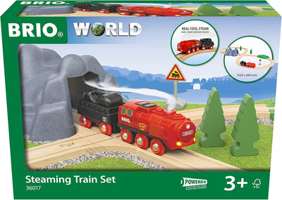 BRIO World 36017 Batterie-Dampfzug-Set - Aus dem Schornstein der Lokomotive strömt während der Fahrt