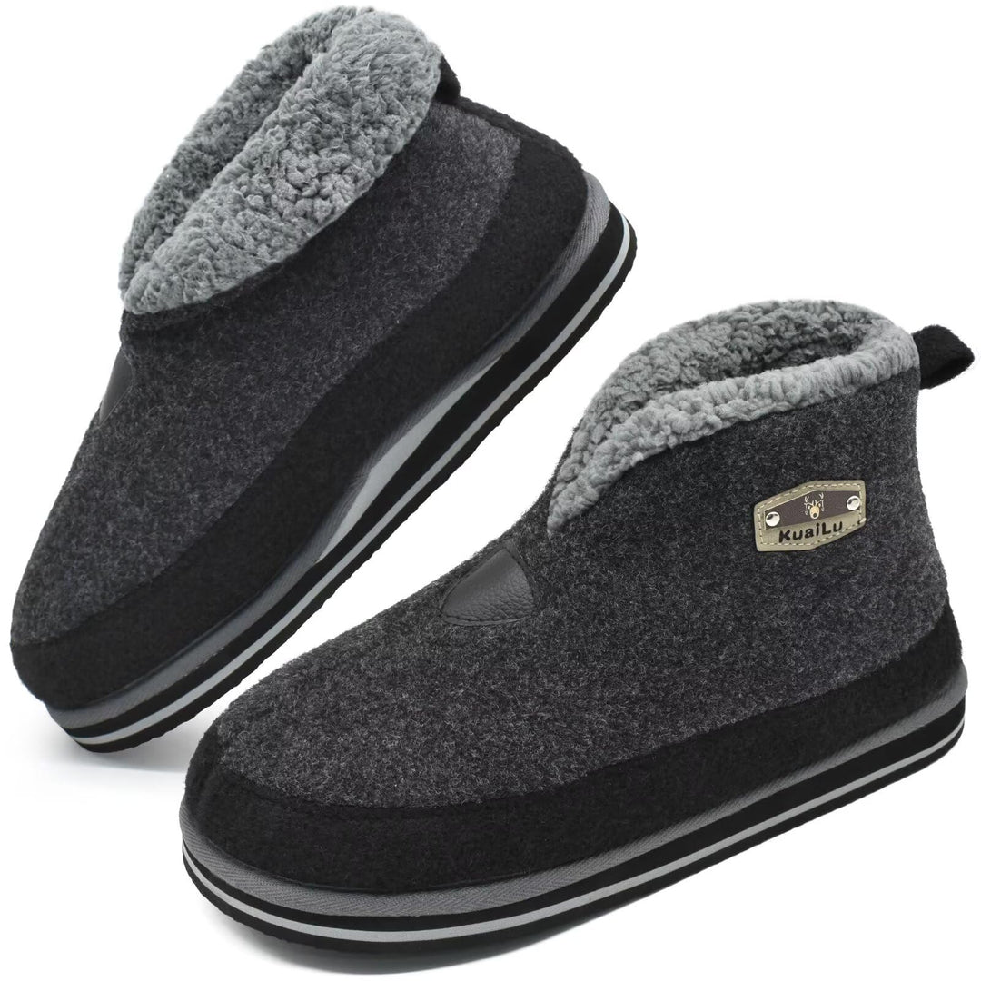 KuaiLu Hausschuhe Boots Herren Winter Filz Hausstiefel Warm Plüsch Flauschige Fell Hüttenschuhe Kusc