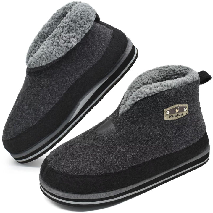KuaiLu Hausschuhe Boots Herren Winter Filz Hausstiefel Warm Plüsch Flauschige Fell Hüttenschuhe Kusc