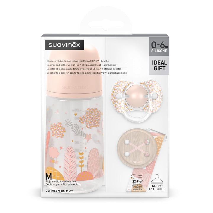 Suavinex, Pack für Neugeborene Sx Pro 0-6 Monate. Enthält: Anti-Kolik-Babyflasche 270 ml mittlerer N