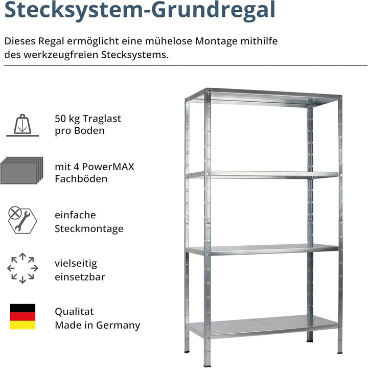 Schulte Regalwelt Lagerregal mit 4 PowerMAX-Fachböden, 137x75x30cm Regalsystem, Steckregal mit einfa