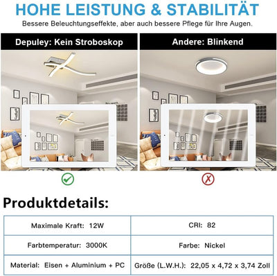 Depuley LED Modern Deckenleuchte, 2 Flammig Deckenlampe, Warmweiss 3000k, 12W, Metall Chrom Wohnzinm