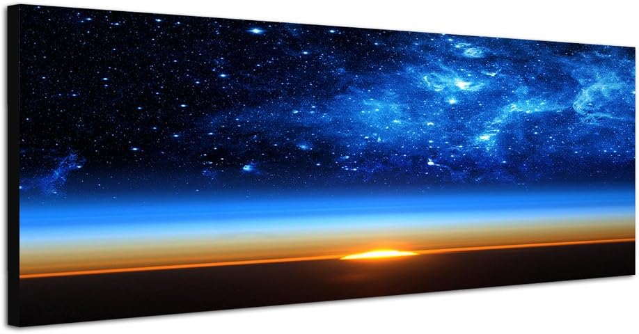 Paul Sinus Art Panoramabild auf Leinwand und Keilrahmen 150x50cm Erde Weltall Galaxie Sterne