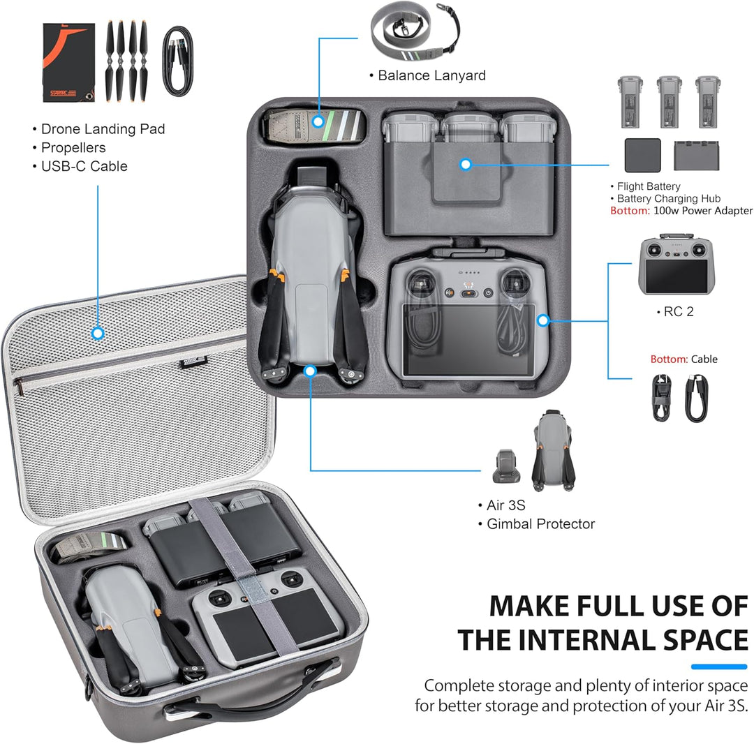 STARTRC Air 3S Koffer, tragbare Reisetasche, Tragetasche für DJI Air 3S Fly More Combo, RC2/RC/RC-N3