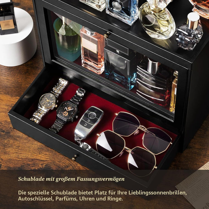 Parfüm Organizer, Leder Herren Parfüm Ständer mit Schublade, Parfüm Regal mit Transparent Sichtbarer
