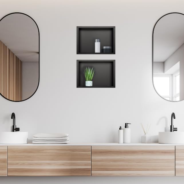 Balneo Wall-Box ONE Black Edelstahl Duschnische 30x20x10 cm, schwarz, wandnische dusche, wasserdicht
