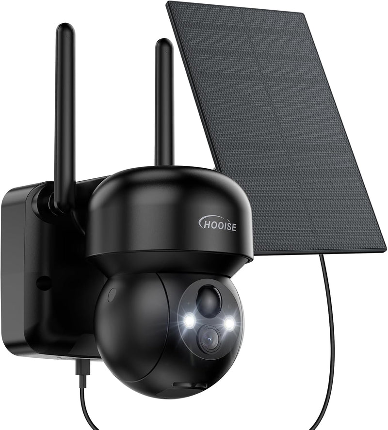 HOOISE 2K Überwachungskamera Aussen Solar, Kamera Überwachung Aussen Akku, 360° Kabellose Solar WLAN