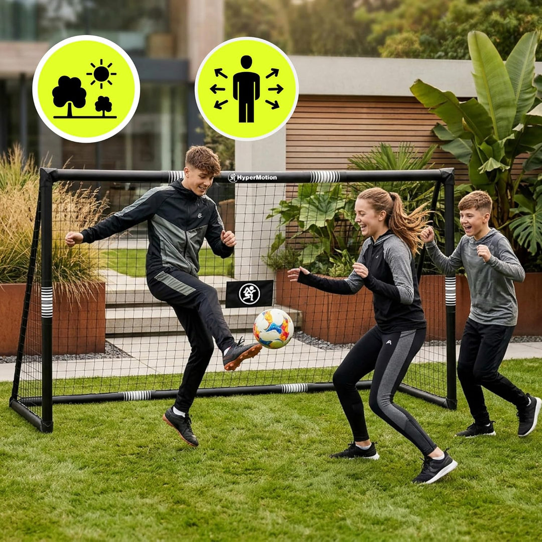 HyperMotion Fussballtor für Garten und Freizeit, Rahmen aus Legiertem Stahl mit Netz, Schwarz, 240 ×