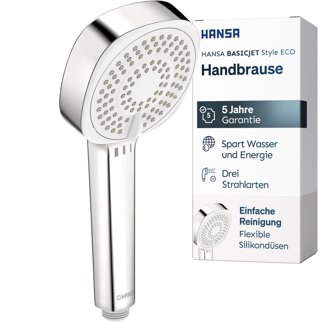HANSA BASICJET Style Duschkopf mit 3 Strahlarten I Handbrause Dusche | Anti-Kalk Funktion I Brauseko