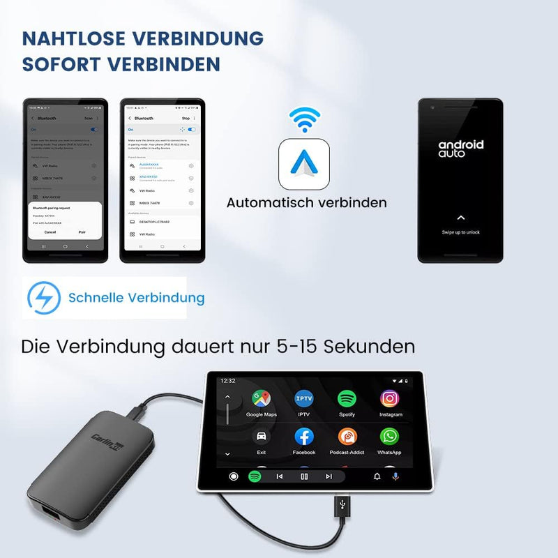 CarlinKit A2A Wireless Android Auto Adapter，Einfache Einrichtung, Plug-and-Play,Für Autos mit kabelg