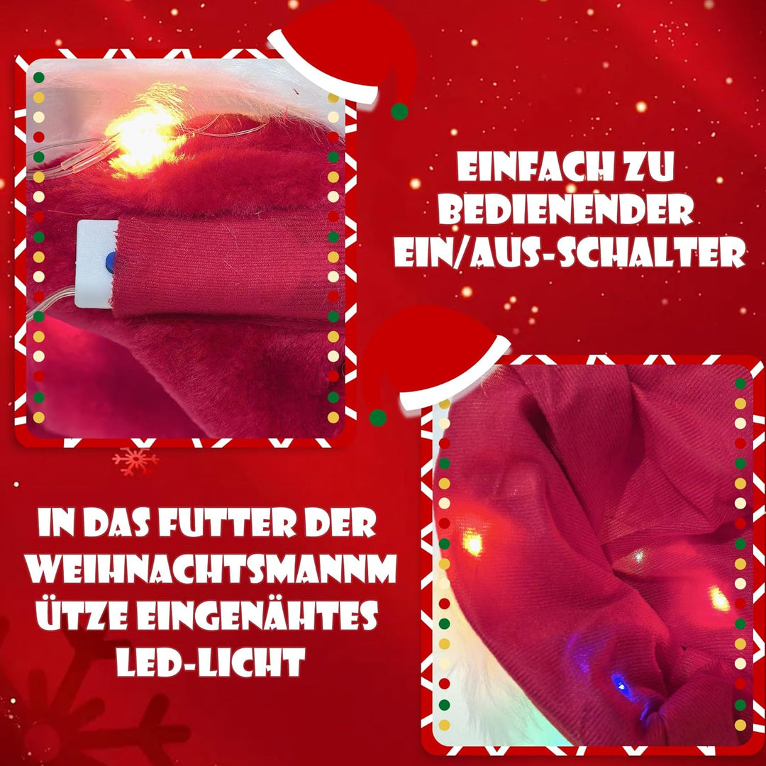 songyea Weihnachtsmütze, Farbe LED Lichter Weihnachtsmütze, Erwachsene Weihnachtsmütze Rot, Nikolaus