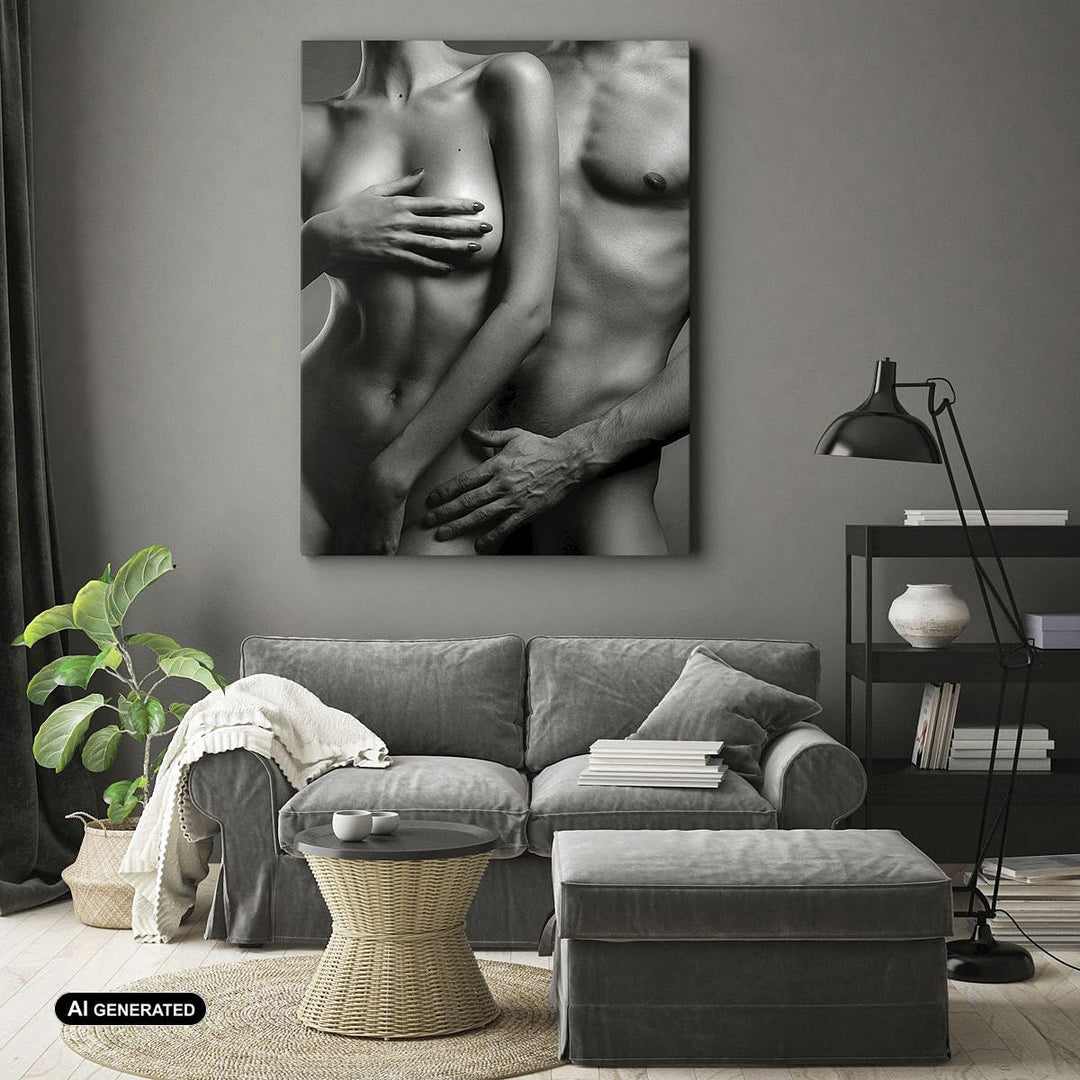 Bilder auf Leinwand Frau Mann Nackt Paar Leinwandbild mit Rahmen 45x80cm Wandbilder Dekoration Wohnz