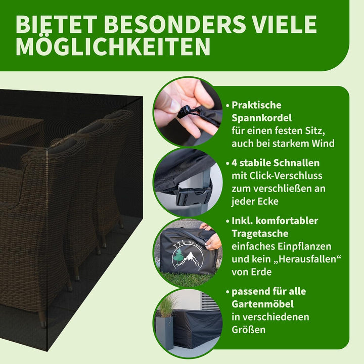 TTL Garden 213x132x74cm Premium Gartenmöbel Abdeckung - 600D Oxford Gewebe wasserdicht mit Schnallen