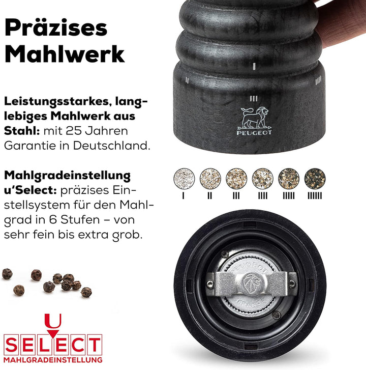 PEUGEOT - Pfeffermühle Paris u‘Select 22 cm - 6 voreingestellte Mahlgrade - Aus PEFC-zertifiziertem