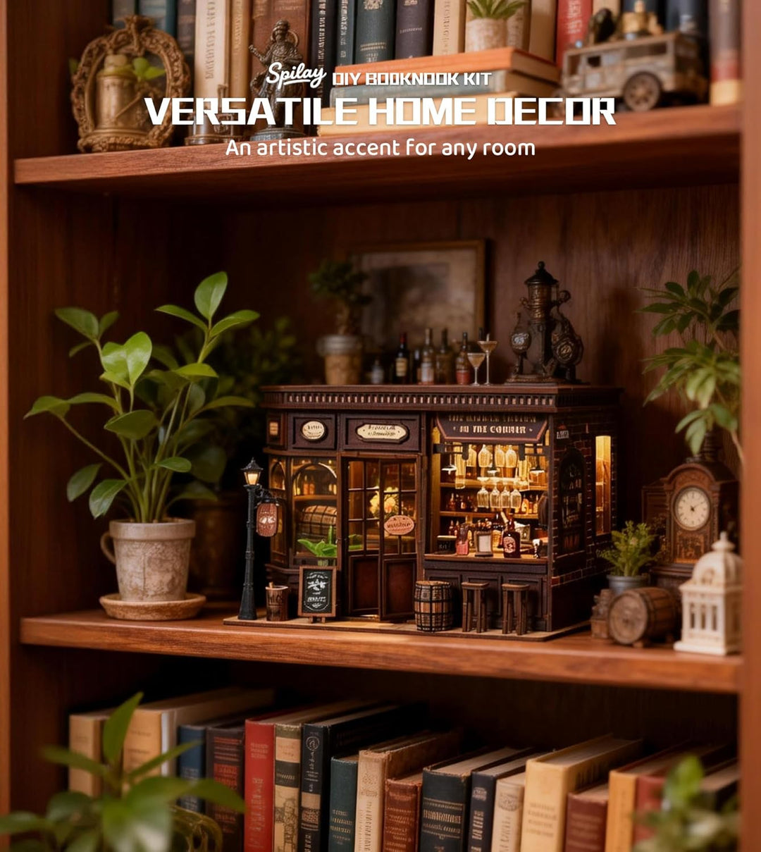 Spilay Miniatur Haus, Corner Tavern DIY Miniature House mit LED-Licht, 3D Holz Puppenhaus Bastelset