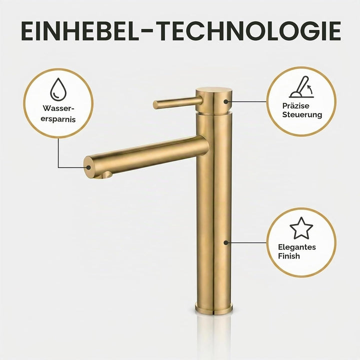 VALAZ Wasserhahn Bad Hoch Goldfarben Matt | Einhebelmischer Waschbecken, Warm und Kaltwassermischer,