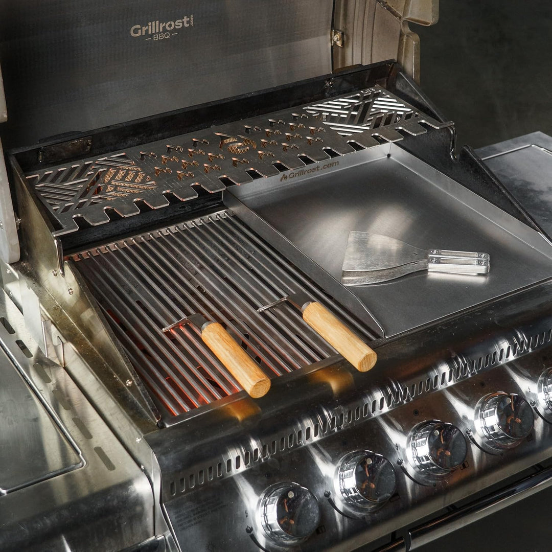 Grillrost.com Das Original Edelstahl Multistation | Warmhalterost für Napoleon LE3 | mit Drumstick H