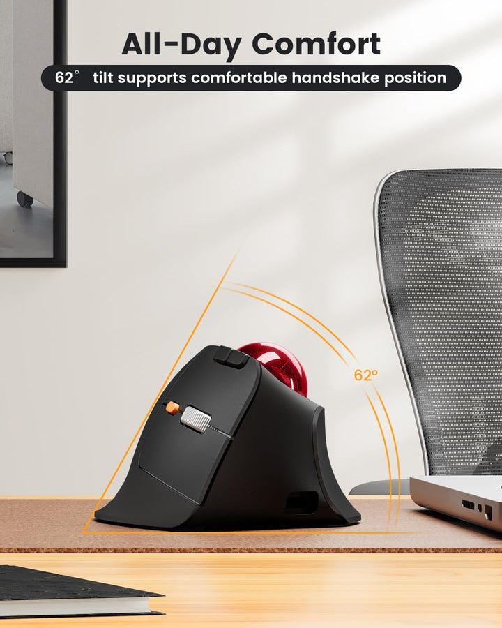 ProtoArc EM05 NL Vertikale Trackball Maus, Kabellos Bluetooth Ergonomische Rollerball Maus mit Finge